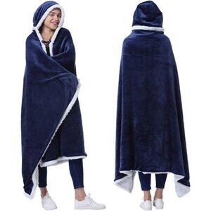 Hooded Blanket Poncho | Wearable Blanket Wrap with Hand Pockets | Sherpa Fleece